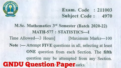 Gndu Msc Mathematics 3rd Semester Statistics Question Paper || Msc Mathematics Question Paper
