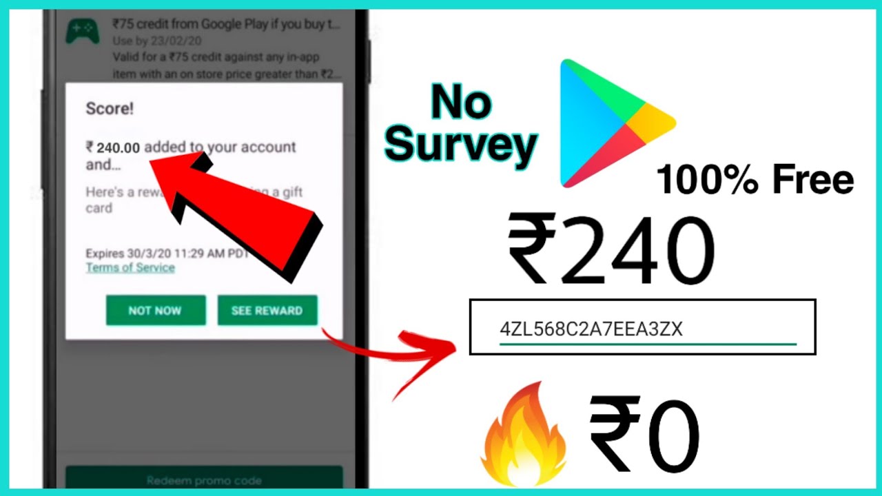 Get 240 Free Redeem Code For Google Play For Free No Survey No Human Verification Youtube