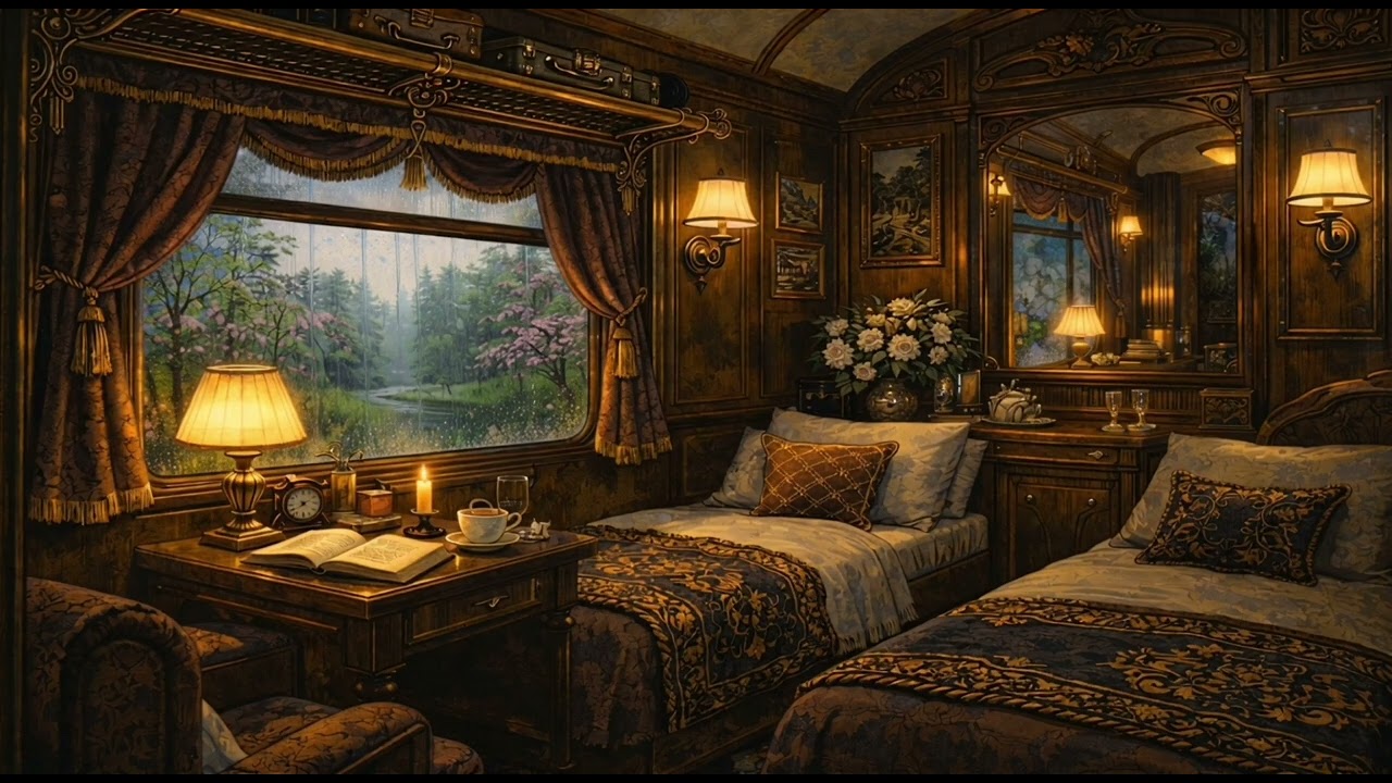 🌧️ Cozy Rainy Train Cabin ✨ Relaxing Vintage Vibes 🕯️☕