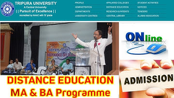 Tripura University Online admission under Distance Education for PG & UG Programme.