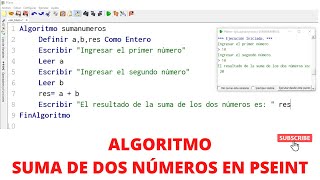 Algoritmo en Pseint | Suma de dos números