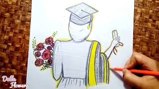 تعليم رسم بنت ترتدي قبعة التخرج |  How to draw a Graduate