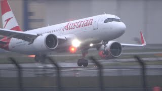 Austrian airlines A320Neo triple bounce! A very windy Heathrow - 7/1/23 4K