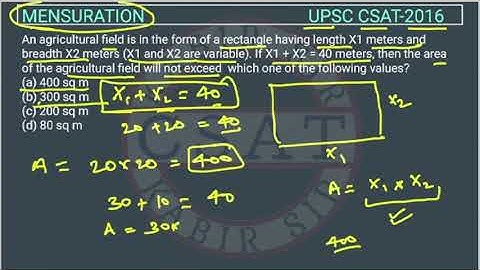 2016 CSAT Mensuration, PYQ Topic wise, An agricultural field is in the form of a rectangle having