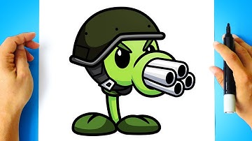 How to DRAW GATLING PEA FNF - Friday Night Funkin - Plants vs Zombies