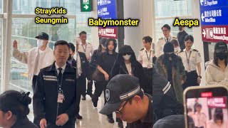 StrayKids Seungmin, Babymonster & Aespa Hong Kong Departure heading back to Korea 
