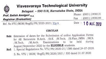 FURTHER VTU  APPLICATION DATE EXTENDED