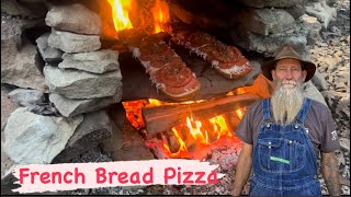 French bread pizza on homemade pizza oven!!