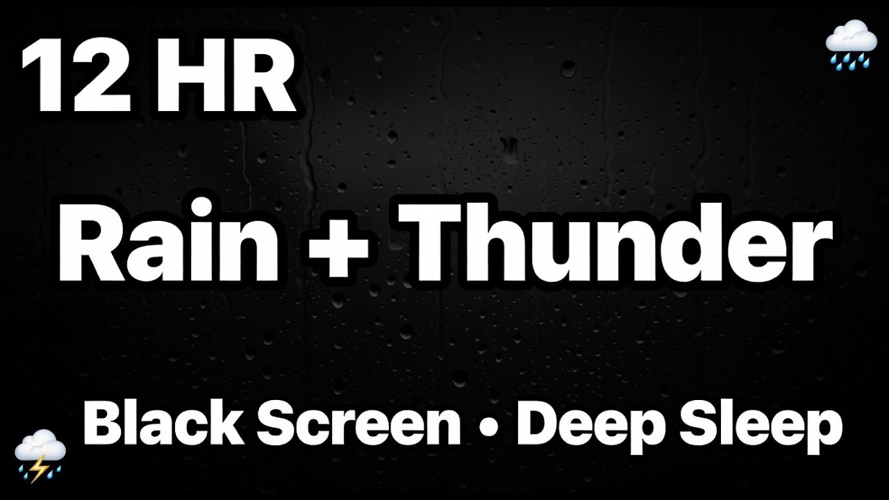 Black Screen Rain & Thunder Sounds for Sleeping 🌧️ 🌩️ ⬛ | 12 Hours Gentle Thunderstorm