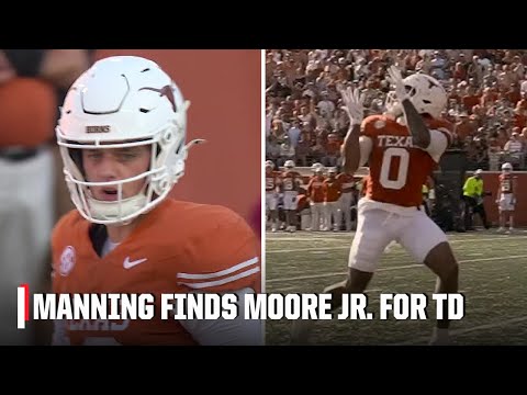 Arch Manning finds DeAndre Moore Jr. for a 46-yard TD to kick off Texas' scoring vs. Arkansas 🎯