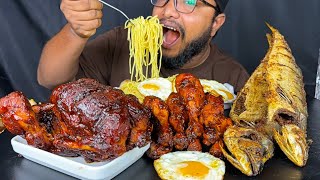 SPICY FULL CHICKEN TANDOORI, FISH FRY AND EGG NOODLES WITH JUICY CHICKEN FRY, EATING SHOW, MUKBANG
