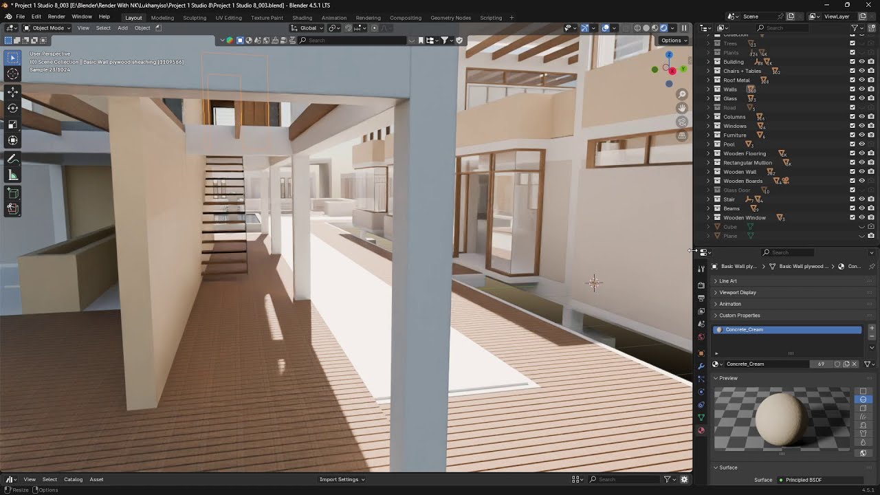 Blender 4.5 ArchViz Journey – Shading Progress & Approach | Part 3