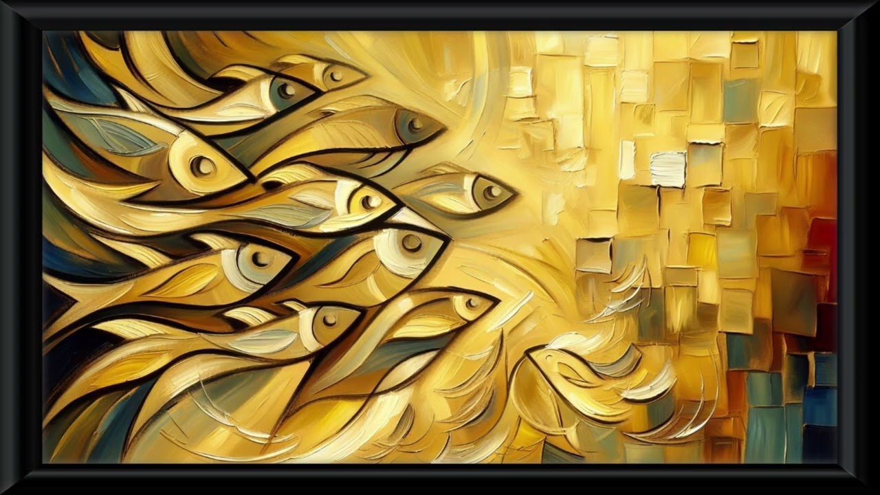 Golden Abstract Fish Oil Painting Wallpaper Loop – 2 Hours No Music | Elegant TV Screensaver