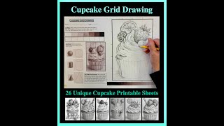 Cupcake Drawing Grid Art Lesson & Worksheets: Value, Shading, Texture and Form