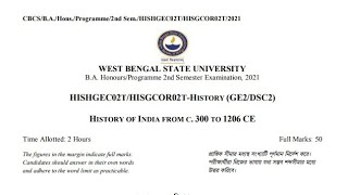 WBSU BA History General 2nd Semester Question Paper 2021