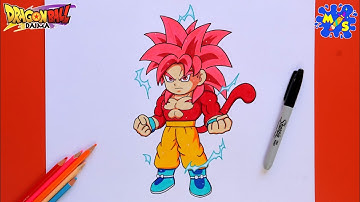 How to Draw Kid Goku Super Saiyan 4 Daima || Step by Step Drawing Tutorial
