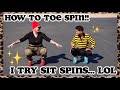 HOW TO TOE SPIN AND SIT SPIN ON ROLLER SKATES | Feat Jason Acosta