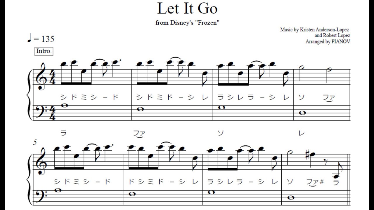 Let It Go ありのままで ハ長調 ピアノ楽譜 簡単 ドレミ付き アナと雪の女王 Youtube