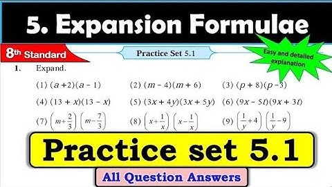Practice Set 5.1 | Class 8 Maths | Expansion & Formulae Solutions| MAHARASHTRA 