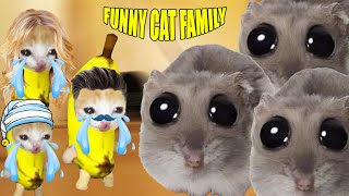 BANANA CAT FAMILY AND SAD HAMSTER| HAPPY CAT MEME #happycatmeme #funny #cartoon #bananacat #cat