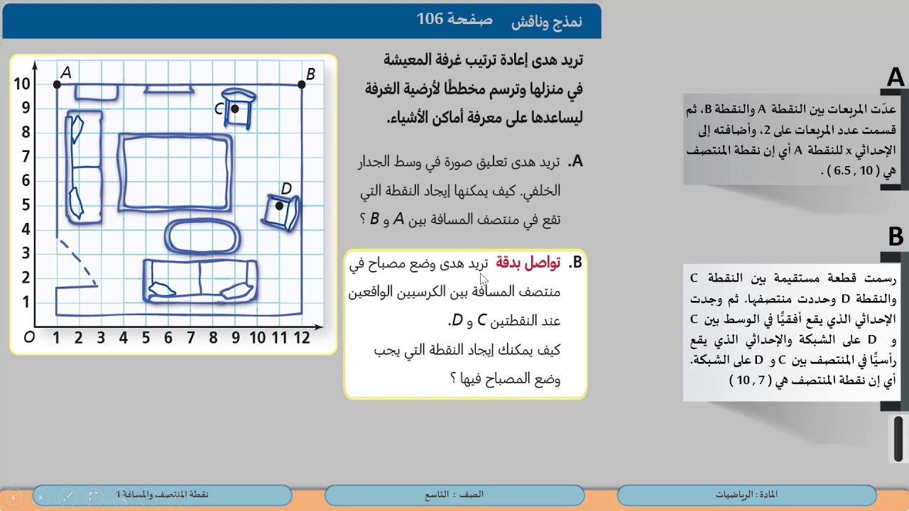 الصف التاسع   الرياضيات   نقطة المنتصف و المسافة 1
