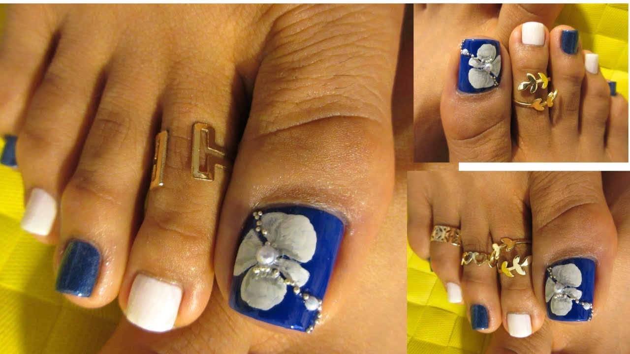 Pedicure con flor grande facil /Flower design toe nail art ...
