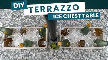 DIY Terrazzo Tile Patio Table Project with a Built-in Ice Chest Insert / Flower Planter for Backyard