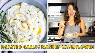 Roasted Garlic Mashed Cauliflower | Keto, Low-Carb, Vegan