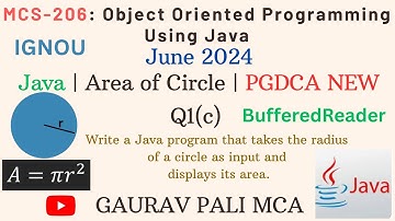 MCS-206 June 2024 Q1c | Java Program to Calculate Area of Circle | PGDCA Java OOPs