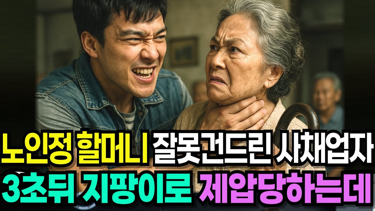 Outline Video 하필이면 전설의 무술선수 출신 할머니를 잘못 건드린 20대 사채업자들 할머니에게 돈뜯어내려다 3초뒤 무릎을 꿇고 마는데