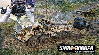 Towing Stuck Mercedes Benz Truck | Truck Recovery | Snow runner | Logitech g923 gameplay