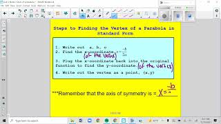 Unit 5 Notes 1 Parts of a Parabola