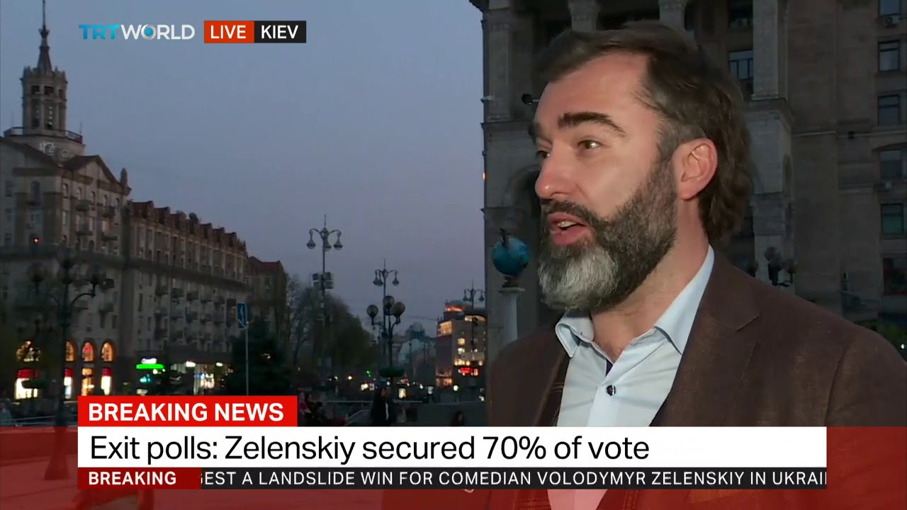 Zelenskiy wins Ukrainian presidential race by landslide - exit poll newspaper mockup