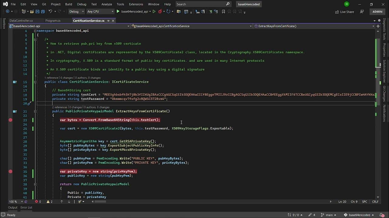 Extract Private and Public key from x509 certificate in Core YouTube
