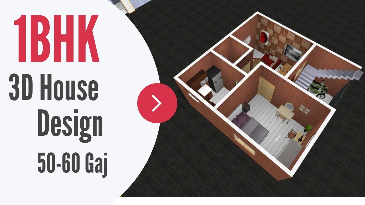 Simple 1bhk House Design In 3d With Dining Room 1 Bed Small House Design 50 Gaj House Design Youtube