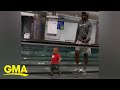 Dad tires out toddler on moving walkway before flight l GMA