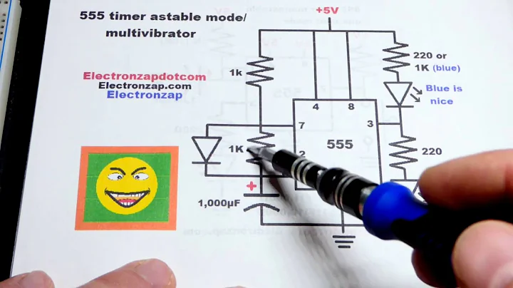 555 timer astable mode multivibrator circuit with oscilloscope measurements with output LEDs