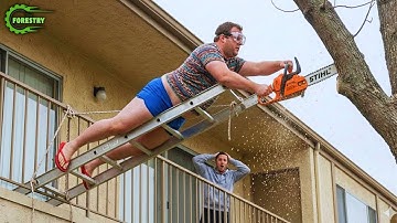 Idioten met kettingzagen: mislukte boomkappogingen | Extreem gevaarlijke mislukkingen met houttra...