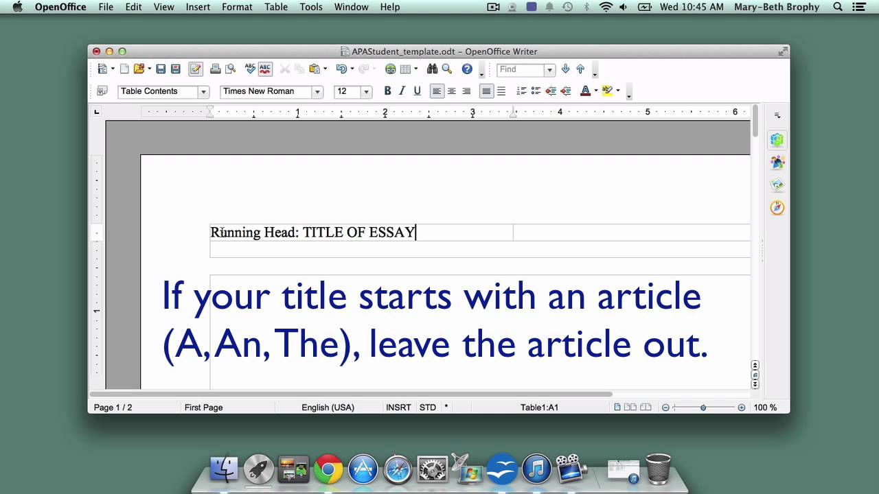 9 Creating An Apa Style Title Page In Openoffice Writer Youtube