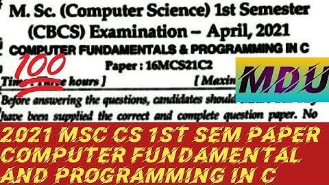 2021 MSc Computer science 1st Sem Computer Fundamental And Programming In C question paper #mdu