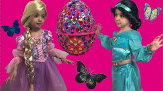 Disney Jasmine And Rapunzel In Real Life Giant Surprise Eggs + PRINCESS ELSA Toys + Kinder Egg
