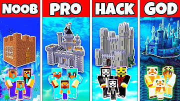 Minecraft: FAMILY UNDERWATER CASTLE BASE BUILD CHALLENGE - NOOB vs PRO vs HACKER vs GOD in Minecraft