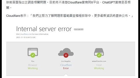 Cloudflare故障全球大當機 X、ChatGPT也受影響    社群平台X大當機　網路基礎設施公司Cloudflare也出現異常