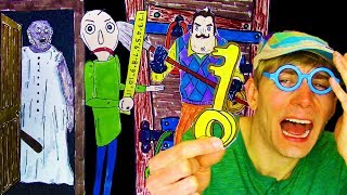 ESCAPE!!! HELLO NEIGHBOR / BALDI'S BASICS / GRANNY'S HOUSE Coloring Page Game in Real Life