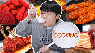 ASMR MUKBANG | ทำอาหารเก่ง ตอนที่ 5# ชีโตส ไก่ทอด ต๊อกแต๊ก บะหมี่ไฟ สูตรอาหาร