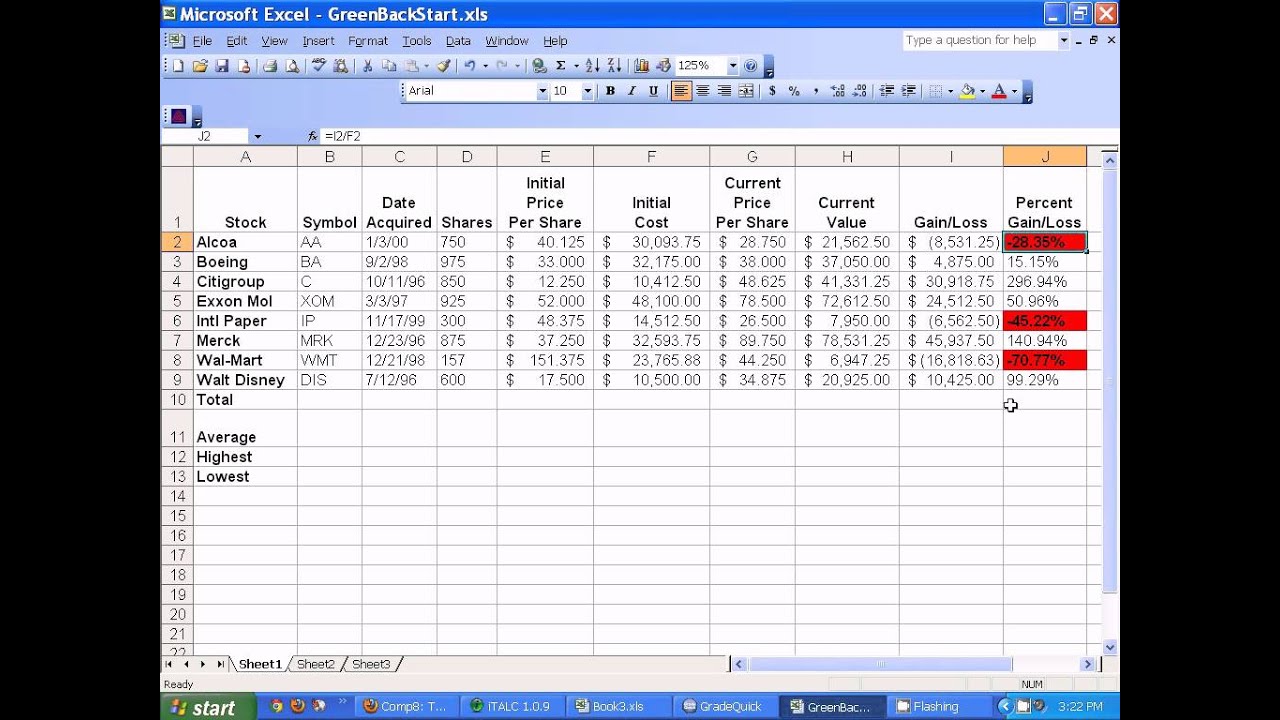 excel template for trading stocks