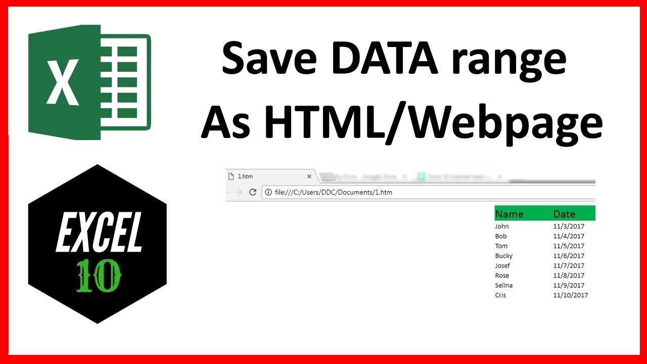 Export The Data from Excel to HTML