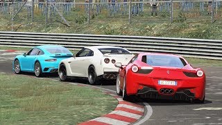 A lap around nordschleife with the nissan gt-r my17, ferrari 458
italia and porsche 911 991.2 turbo s. my17 by markos kass:
http://www.mediafire....