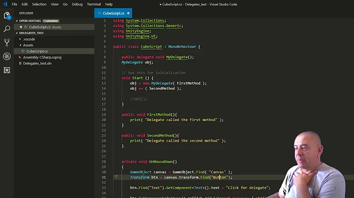 Unity3D, C# tutorial, coding, delegates, function pointer, callback method