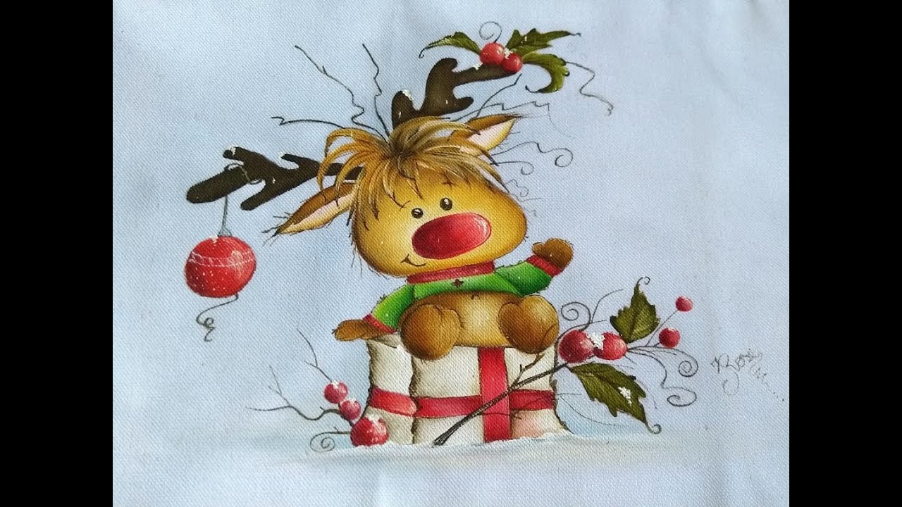 203 - Pintura em tecido Rena de Natal - como pintar rena fofinha - YouTube